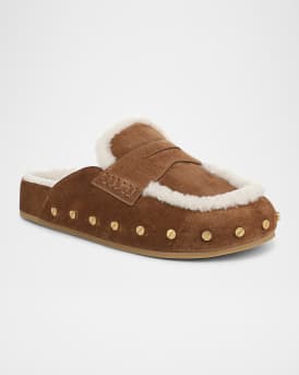 Fenix Studded Shearling Loafer Mules