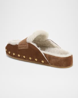 Fenix Studded Shearling Loafer Mules