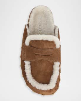 Fenix Studded Shearling Loafer Mules
