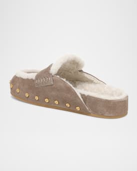 Fenix Studded Shearling Loafer Mules