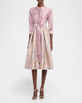 Taffeta Floral Jacquard Midi Shirtdress