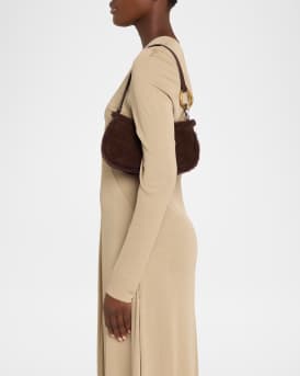 Ollie Shearling-Trim Suede Shoulder Bag