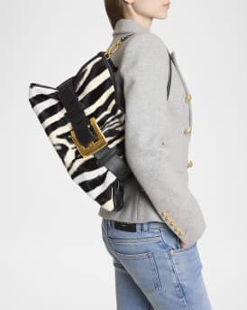 Anthem Belted Shoulder Bag in Zebra-Print Calf Hair
