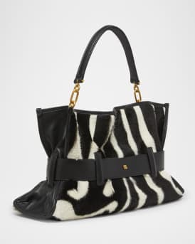 Anthem Belted Shoulder Bag in Zebra-Print Calf Hair