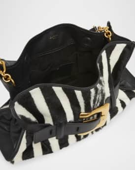 Anthem Belted Shoulder Bag in Zebra-Print Calf Hair