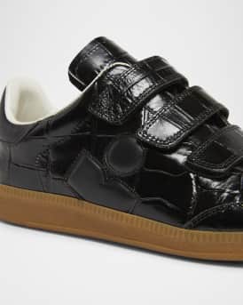 Beth Croc-Effect Leather Grip-Strap Sneakers
