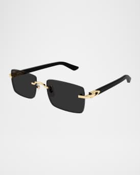 Men's Rimless Metal C-Hinge Rectangle Sunglasses