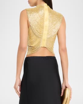 Haisley Hand-Beaded Mesh Crop Top