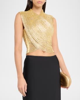 Haisley Hand-Beaded Mesh Crop Top