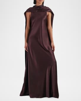 Fae Satin Cape Maxi Dress