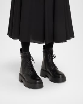 T Monogram Leather Lace-Up Ankle Boots