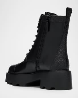 T Monogram Leather Lace-Up Ankle Boots