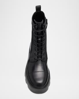 T Monogram Leather Lace-Up Ankle Boots