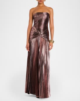 Aelita Metallic Pleated Strapless Gown
