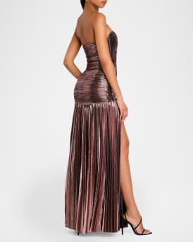 Aelita Metallic Pleated Strapless Gown