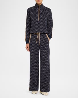 Ezra Nova Monogram Wide-Leg Drawstring Sweatpants