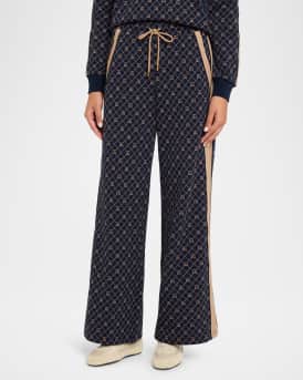 Ezra Nova Monogram Wide-Leg Drawstring Sweatpants