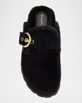 Chrystie Shearling-Lined Corduroy Mules