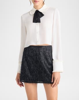 Zaida Neck-Tie Cropped Button-Front Shirt