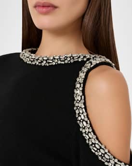 Roma Crystal-Embellished Cutout Crewneck Sweater
