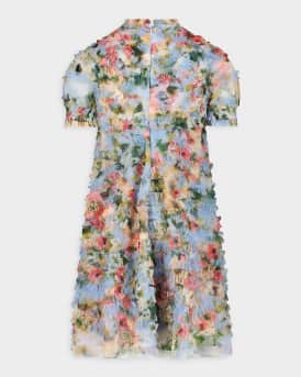 Girl's Floral Mesh Ruffle Dress, Size 2-14