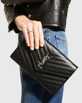 YSL Monogram Large Wallet on Chain in Grained Leather