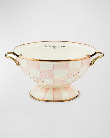Rosy Check Enamel Colander, Large