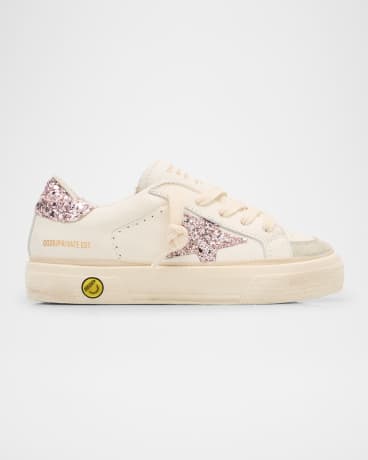 Girl's May Lavender Glitter Star Leather Low-Top Sneakers
