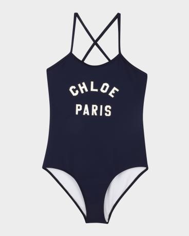Girl's One-Piece Logo Swimsuit | Neiman Marcus
