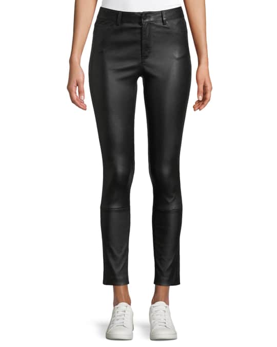 Theory Five-Pocket Skinny Bristol Leather Cropped Pants | Neiman Marcus