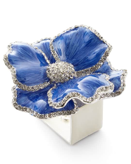 Floral Crystal Napkin Rings, Set of Four, Blue