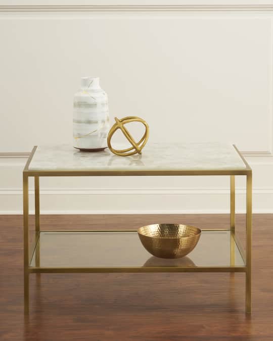 JohnRichard Collection Calcite Antiqued Brass Side Table Neiman Marcus
