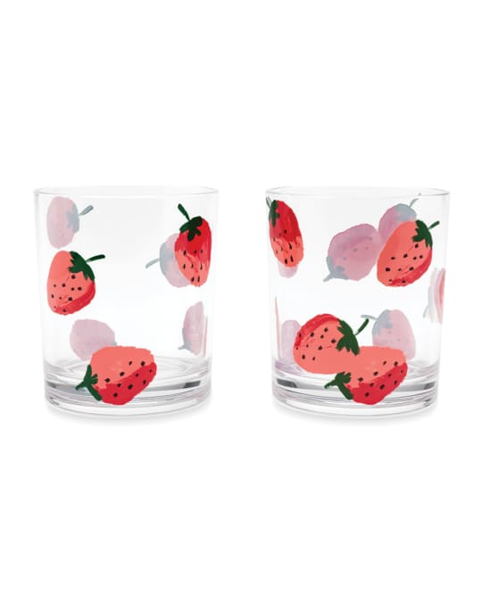 strawberries drinking glasses, set of 2