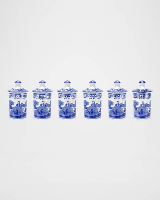 Blue Italian Spice Jars, Set of 6