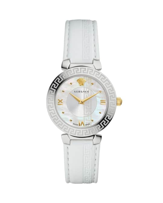 35mm Daphnis Leather Greca Watch, White