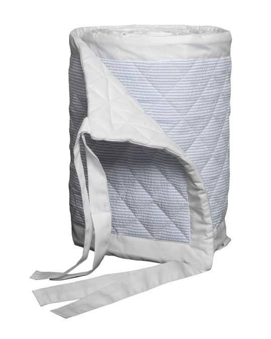 Bovi Fine Linens Baby Seersucker Crib Bumper, White/Blue Neiman Marcus