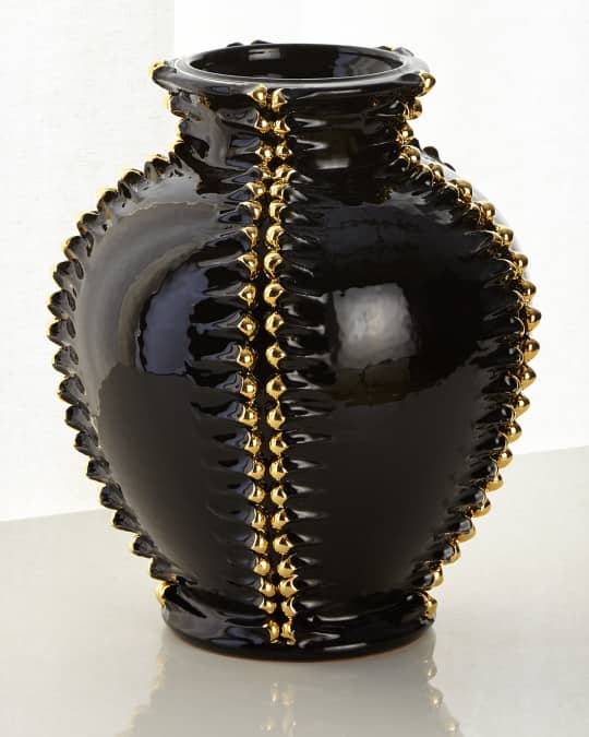 Dolfi Black Vase with Golden Relief Neiman Marcus