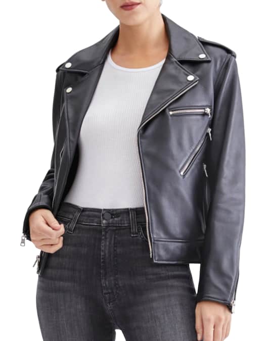 7 for all mankind Zipper Leather Moto Jacket Neiman Marcus