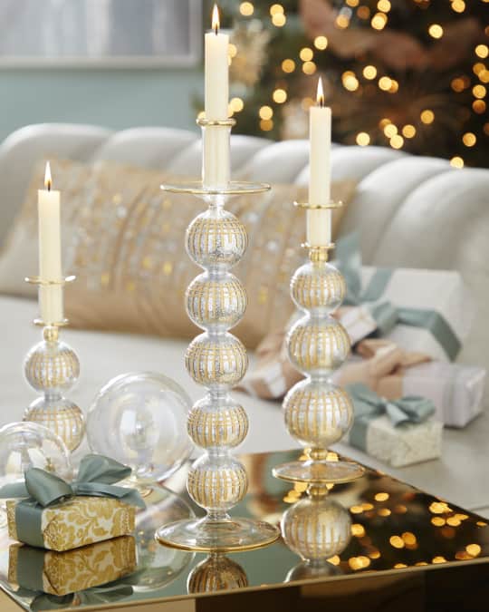 16" Glittery Glass Christmas Candleholder