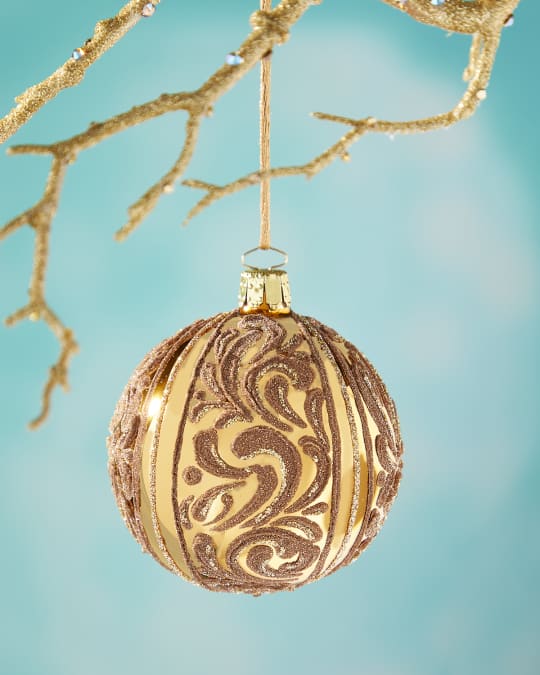 Neiman Marcus HandPainted Glass Ball Ornament, Gold Neiman Marcus
