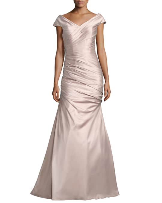 La Femme Cap-Sleeve Ruched Mermaid Gown | Neiman Marcus