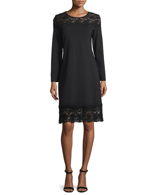 Mag By Magaschoni Long-Sleeve Lace-Inset Sheath Dress, Black Lace ...