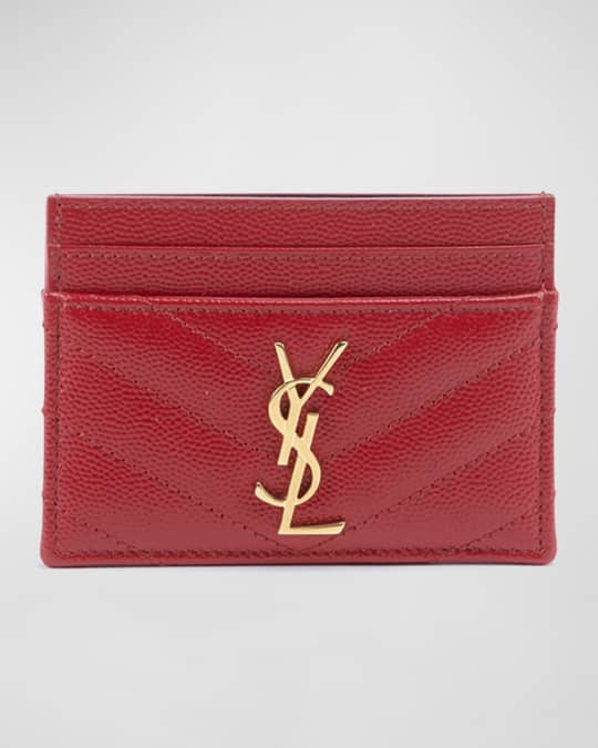 Saint Laurent YSL Grain de Poudre Leather Card Case, Golden Hardware ...