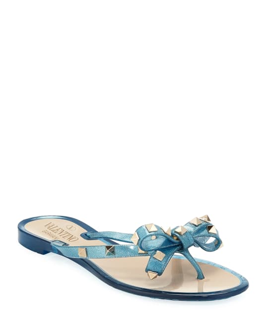 Valentino Garavani Rockstud PVC Flat Thong Sandals | Neiman Marcus