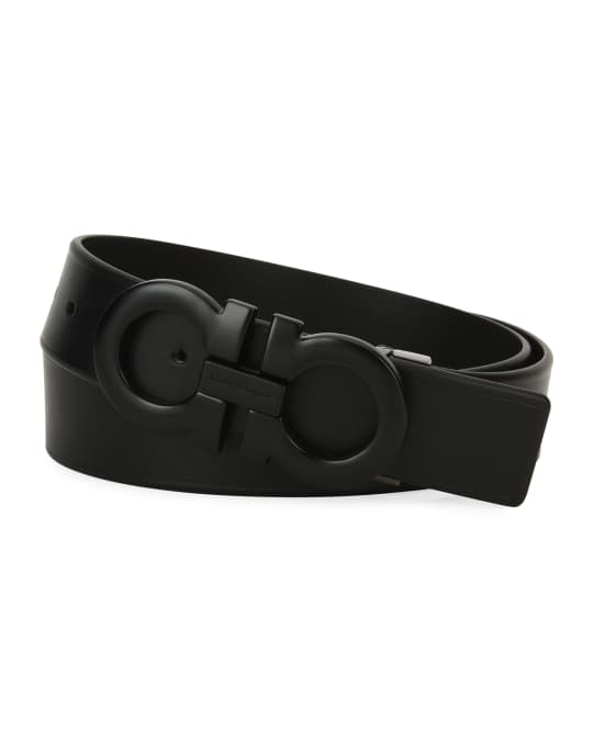 Ferragamo Men's Matte-Gancini Leather Belt, Black | Neiman Marcus