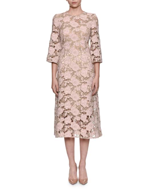 Dolce & Gabbana Elbow-Sleeve Macrame Lace Dress | Neiman Marcus