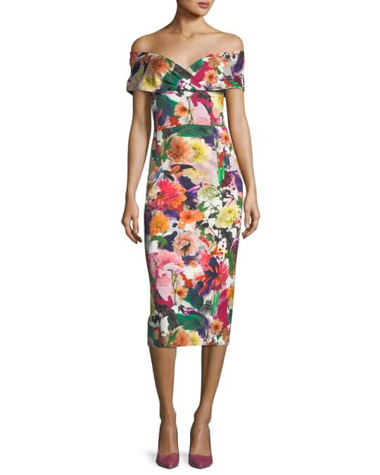 CUSHNIE Alba Off-the-Shoulder Floral-Print Fitted Cocktail Dress ...