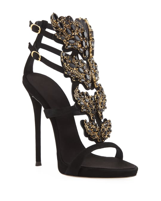 Giuseppe Zanotti Satin Wing Jeweled Sandals | Neiman Marcus