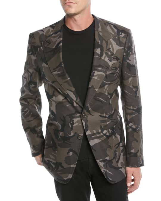 TOM FORD Men's Camouflage-Print Linen Two-Button Jacket | Neiman Marcus