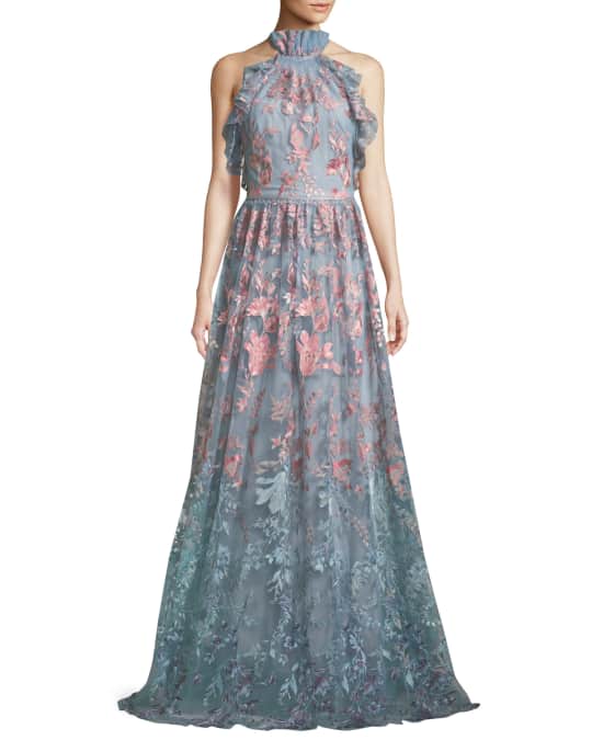 Marchesa Notte Ombre Floral Embroidered Halter Gown | Neiman Marcus